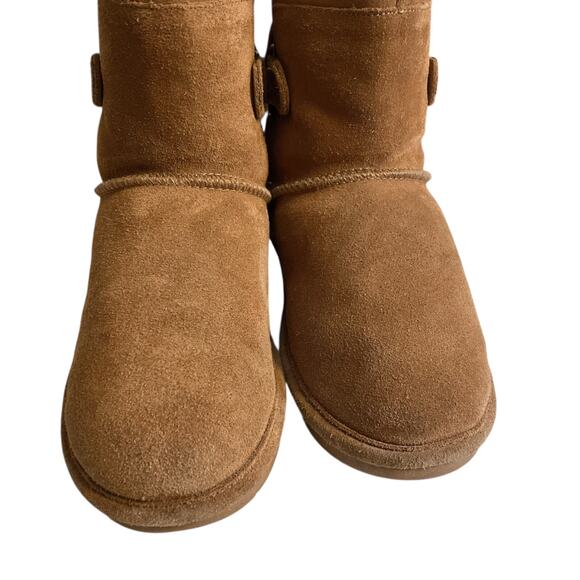 BEARPAW ANKLE SHERLING BOOTS Women's Size 8 Tan Brown Round Toe Faux Fur Leather - Picture 3 of 12